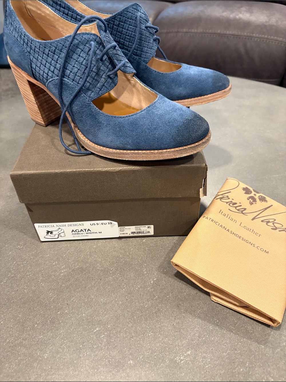 Patricia Nash Blue Suede Lace-Up Block Heel Oxfords